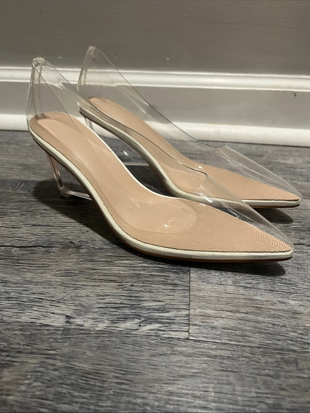 NWOB Clear Wedge Heel Pumps with Rhinestones Pointed Toe Transparent Wedge Heel